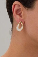 Asimetrik Beyaz Mineli Altın Renk Küpe