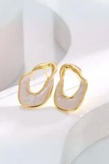 Asimetrik Beyaz Mineli Altın Renk Küpe