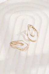 Asimetrik Beyaz Mineli Altın Renk Küpe