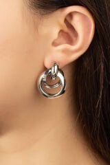 Trend Kadın Lüks Gümüş Renk Iç Içe Daire Küpe