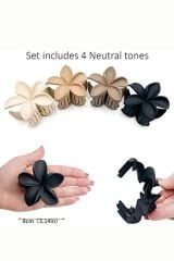 4’lü Lotus Çiçeği Mandal Toka Seti Kahve Tonları