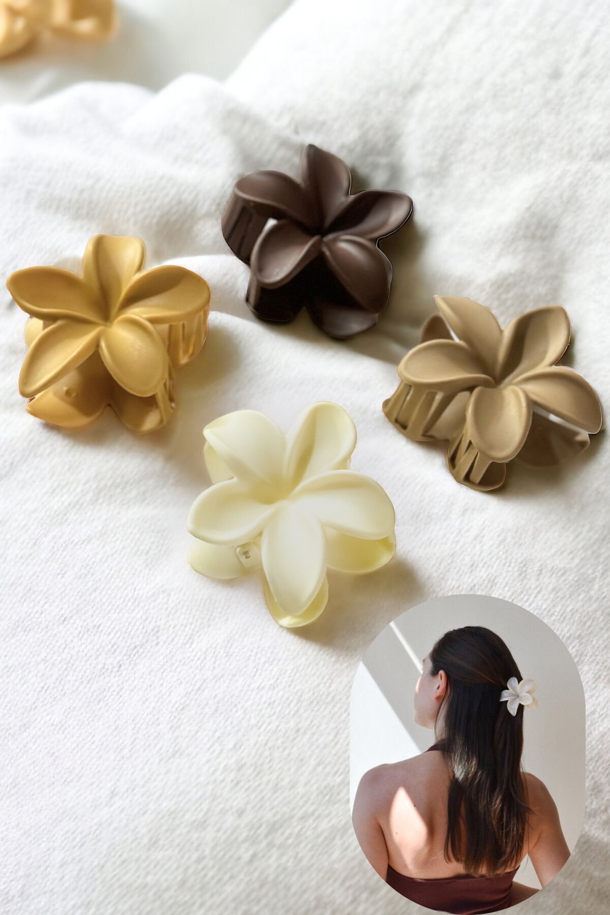 4’lü Lotus Çiçeği Mandal Toka Seti Kahve Tonları