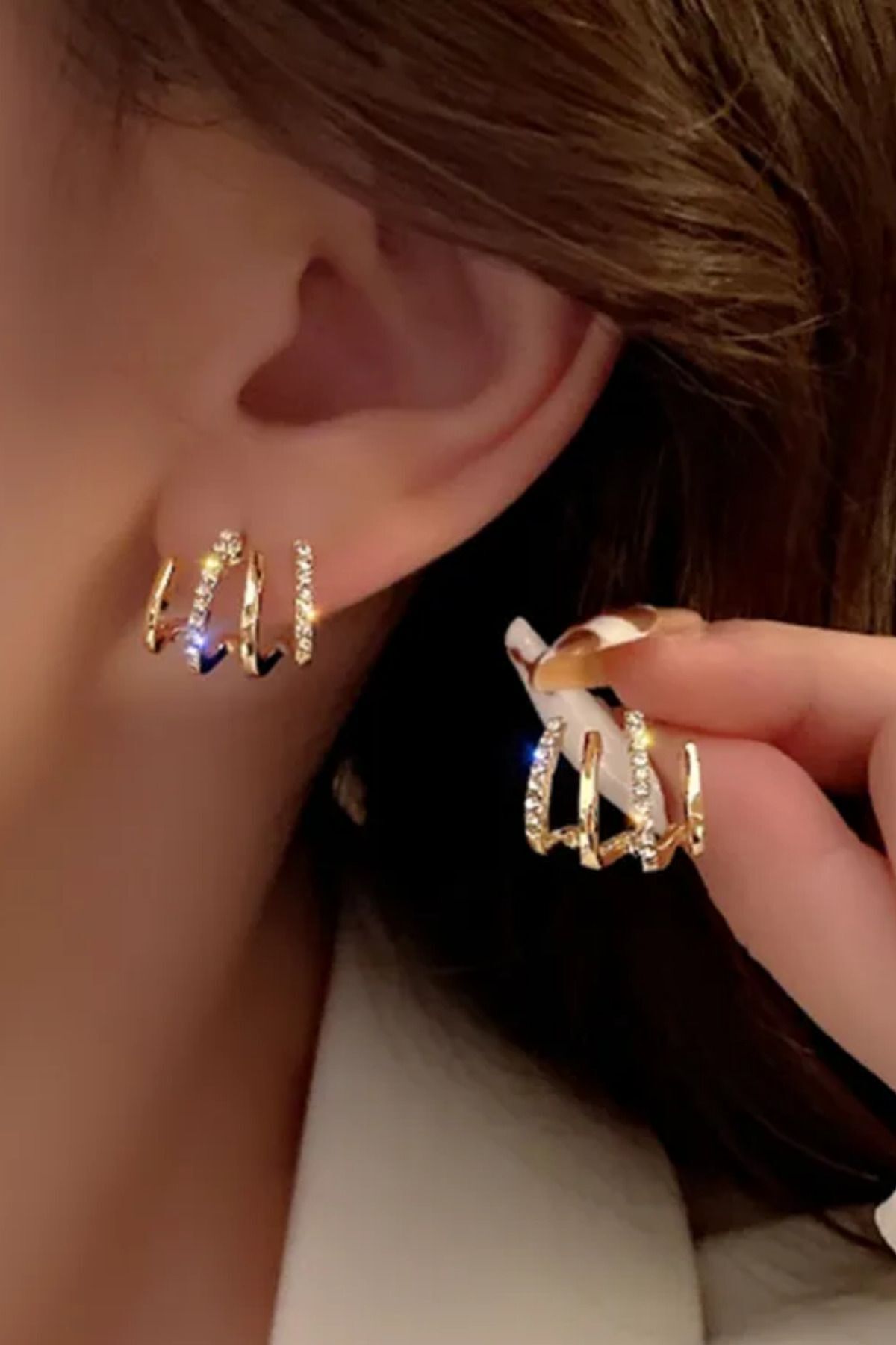 Kadın Küpe Gold Zirkon Taş