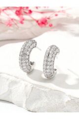 Kadın Küpe Gümüş Ton Zirkon Taşlı Halka