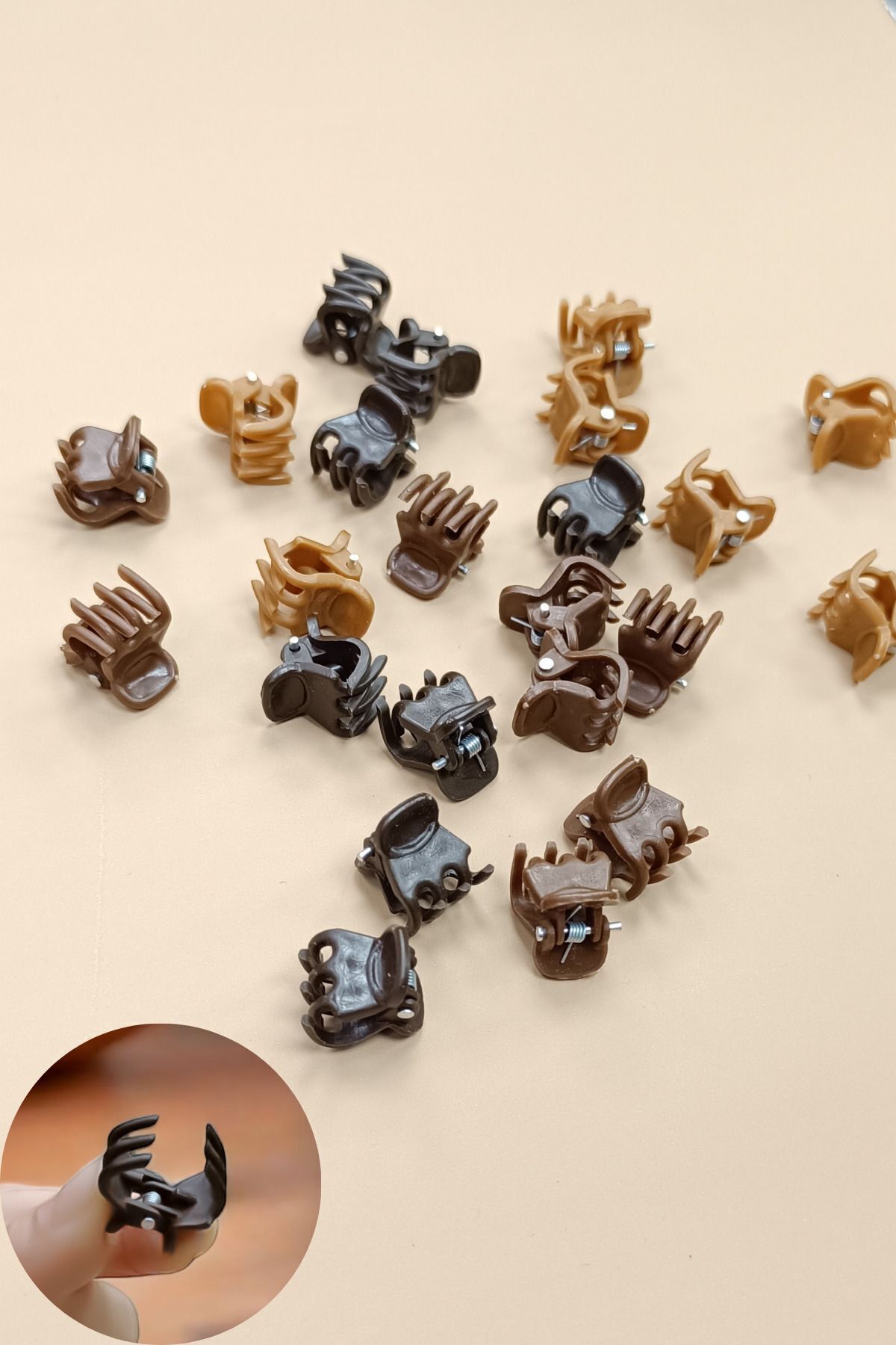 24 lü Mini Tırmık Toka seti Kahve Tonları