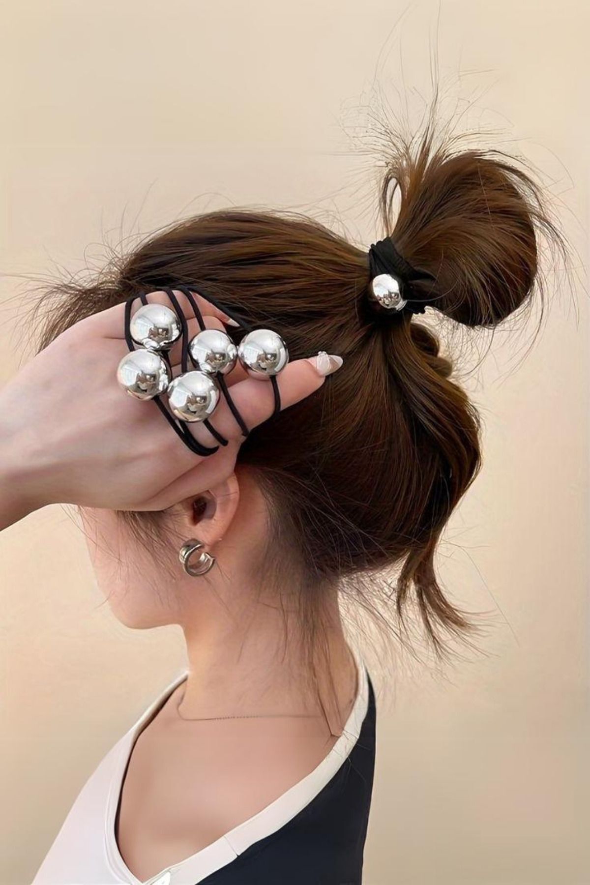 4 Adet Gümüş Boncuk Lastik  Toka