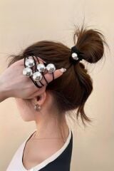 4 Adet Gümüş Boncuk Lastik  Toka