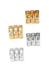 Kadın  3 Sıra Çelik Gümüş Bombeli Küpe