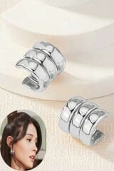 Kadın  3 Sıra Çelik Gümüş Bombeli Küpe