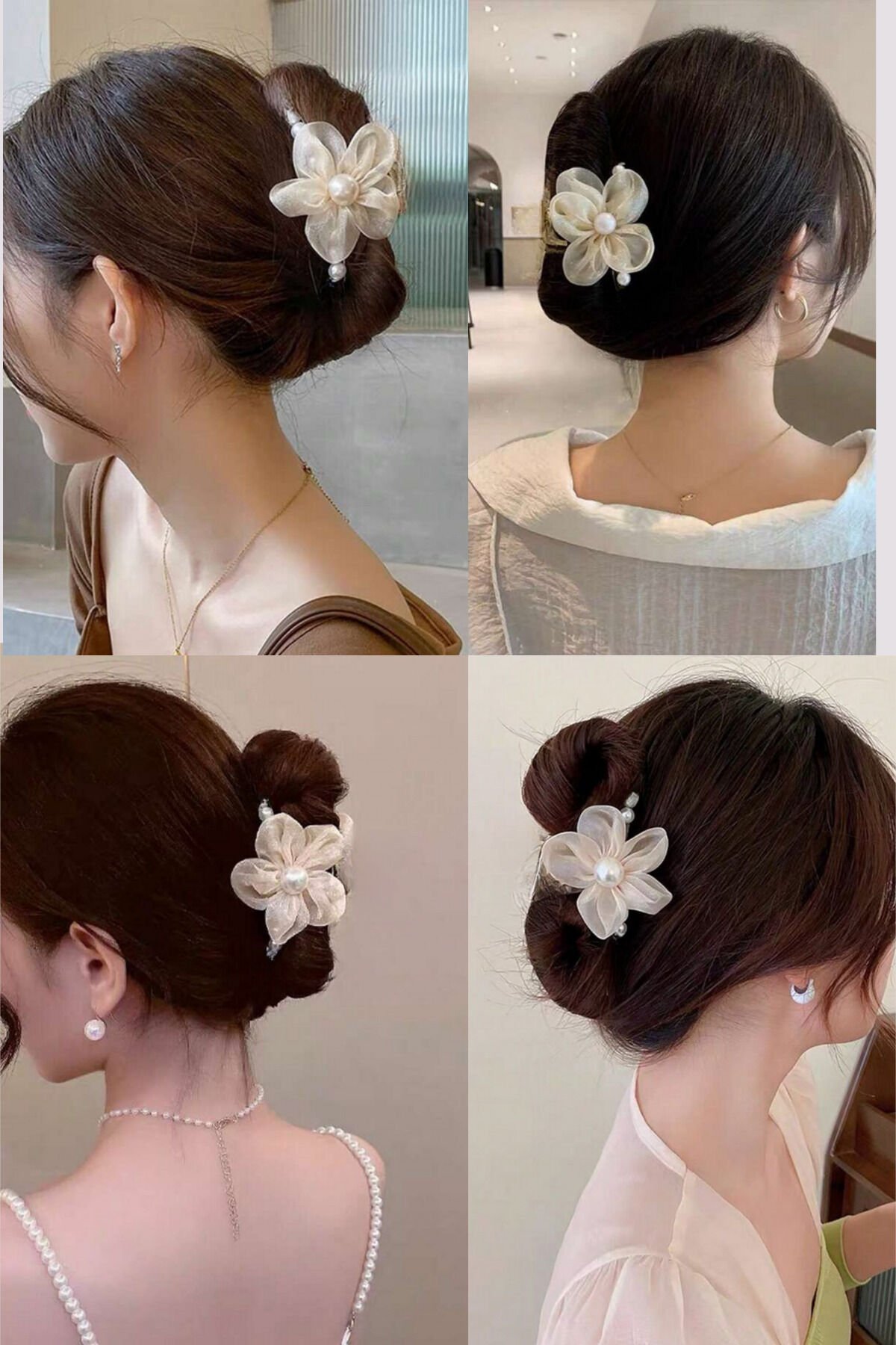 Kadın İnci Mandal Toka El İşçiği Cam Organize Çiçek Figür