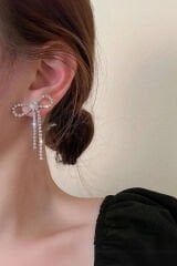 Zirkon Taşlı Fiyonk Küpe Gümüş Renk Küpe