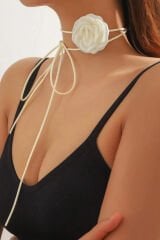Kadın Saten Gül Choker Kolye