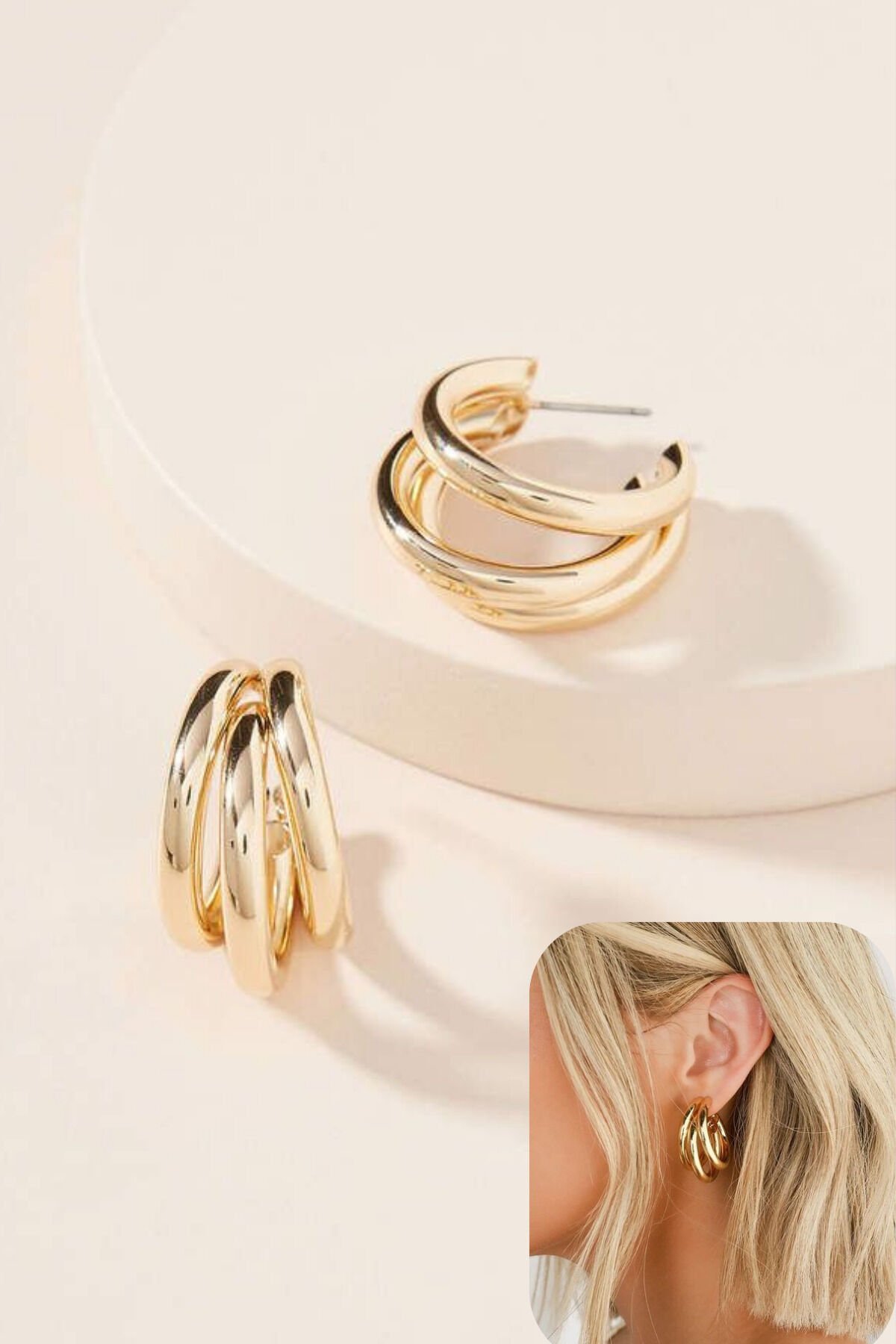 Kadın Küpe Üçlü Halka Görünüm