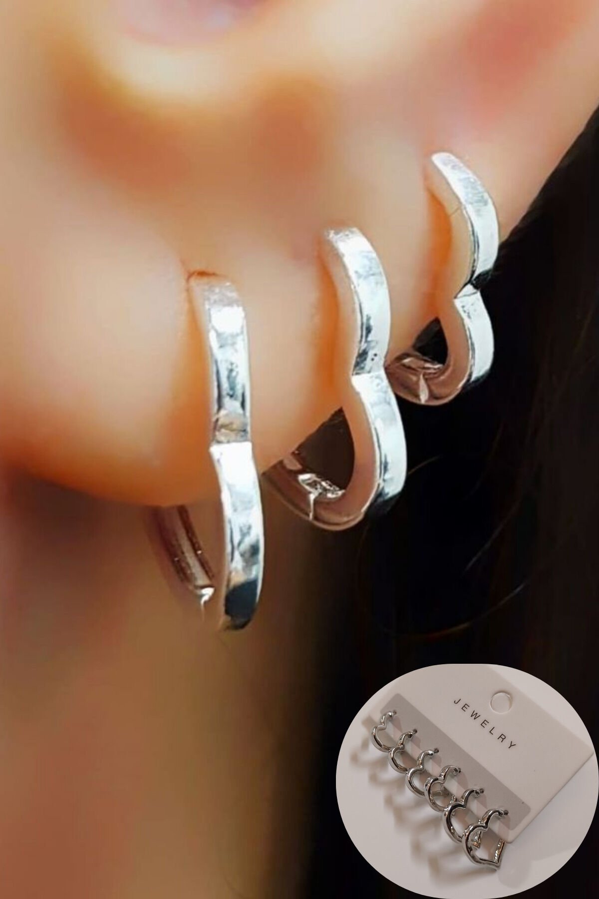 Kadın 6'lı Kalp Küpe Seti