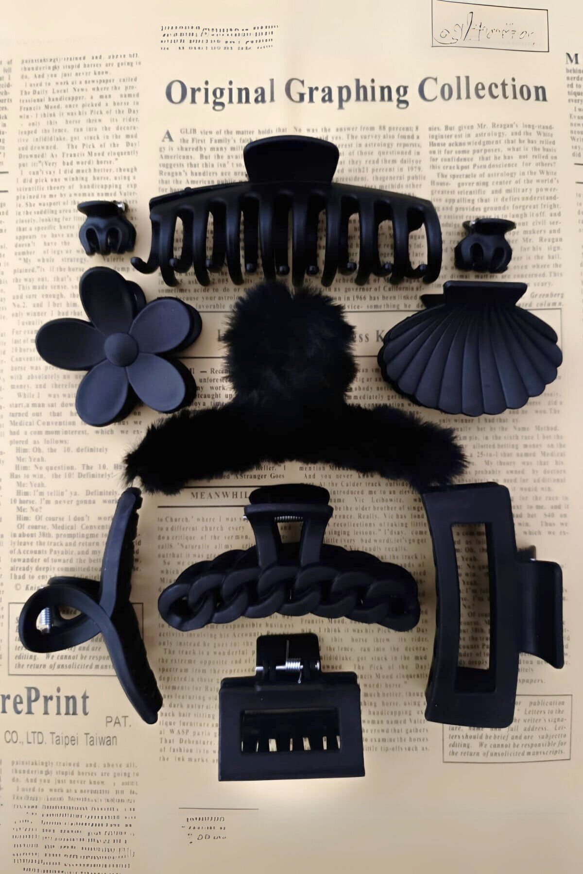 10'lu Siyah Karışık Peluş Model Mandal Saç Tokaları Avantajlı Paket