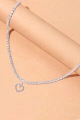 Kadın Zirkon Taşlı Su Yolu Rhinestone Kalp Kolye
