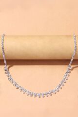 Zirkon Taşlı Gümüş Ton  Rhinestone  Kolye