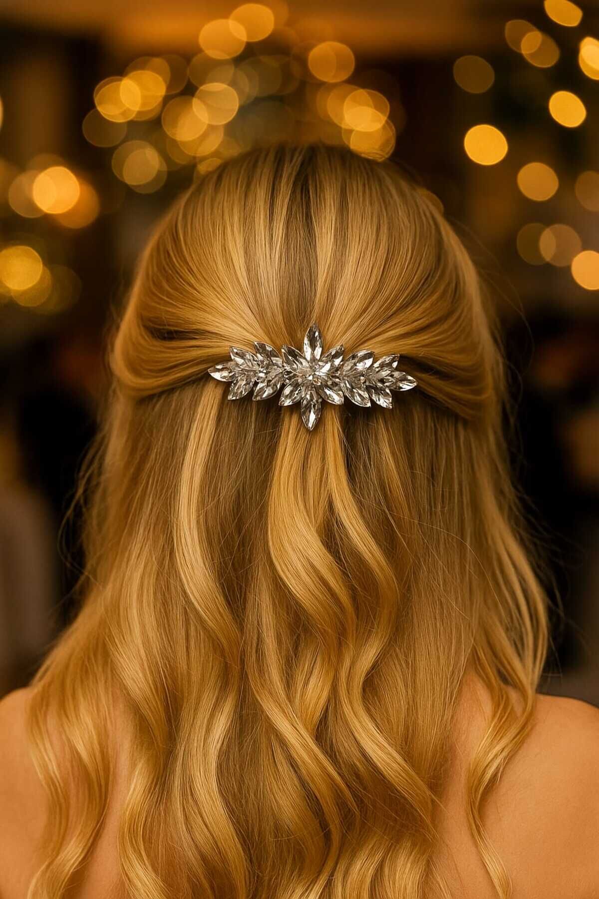 Zirkon Taşlı Otomat Pens Toka ( 9 cm) / Parti Tokaları / Özel Gün Tokaları