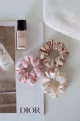 Kadın 3'lü Kristal Saten Saç Lastik Toka Seti