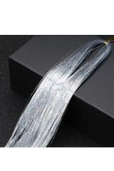 Gri Renk Simli Saç Aksesuarı (İTHAL) Hair Tinsel Shiny Postiş Gelin Teli Saç Simi Aksesuarı