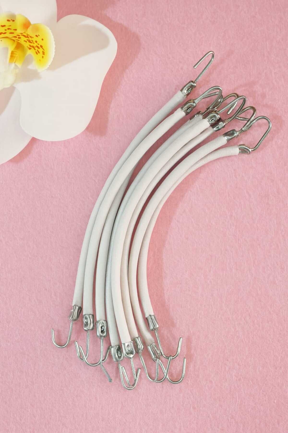 12 Adet Beyaz Kalın Çengelli Lastik & Beyaz Kancalı Lastik