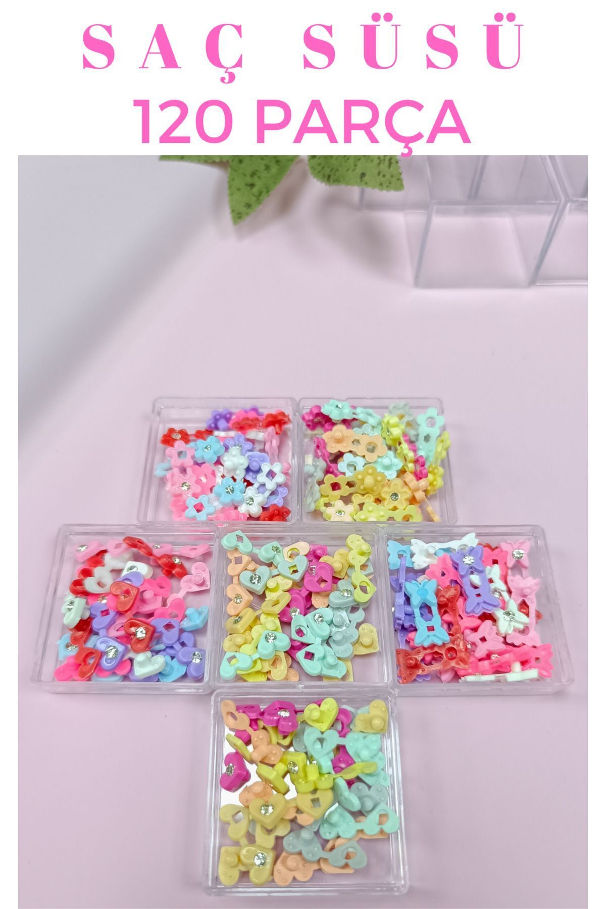Saç Süsü 120 adet pastel ve neon renkler yıldız kalp kelebek