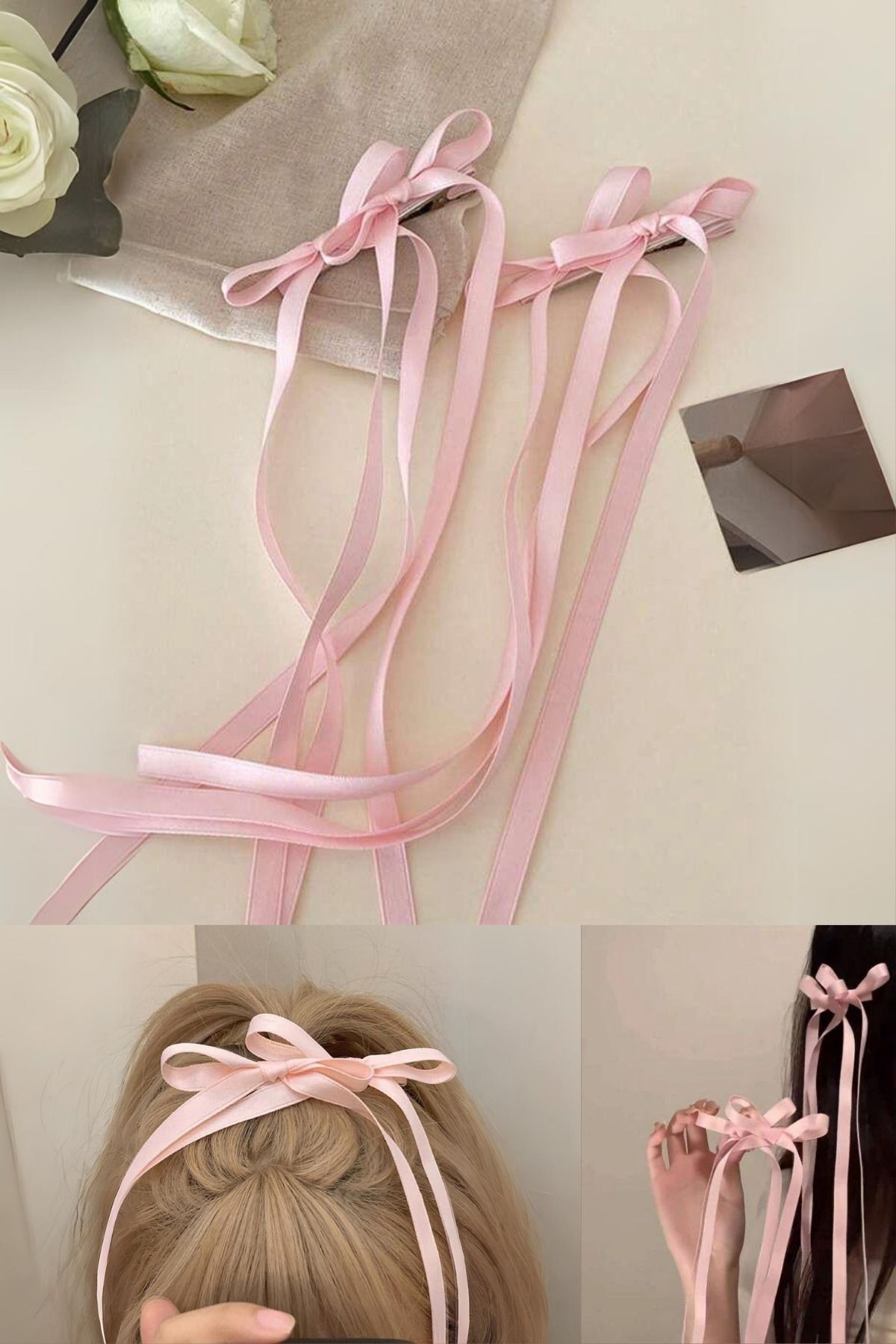 Kadın 2'li Pembe Pens Toka Çift Fiyonklu