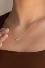V  Zirkon Tasarım Gold  Kolye KARARMA YAPMAZ