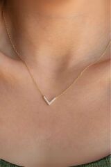 V  Zirkon Tasarım Gold  Kolye KARARMA YAPMAZ