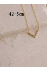 V  Zirkon Tasarım Gold  Kolye KARARMA YAPMAZ