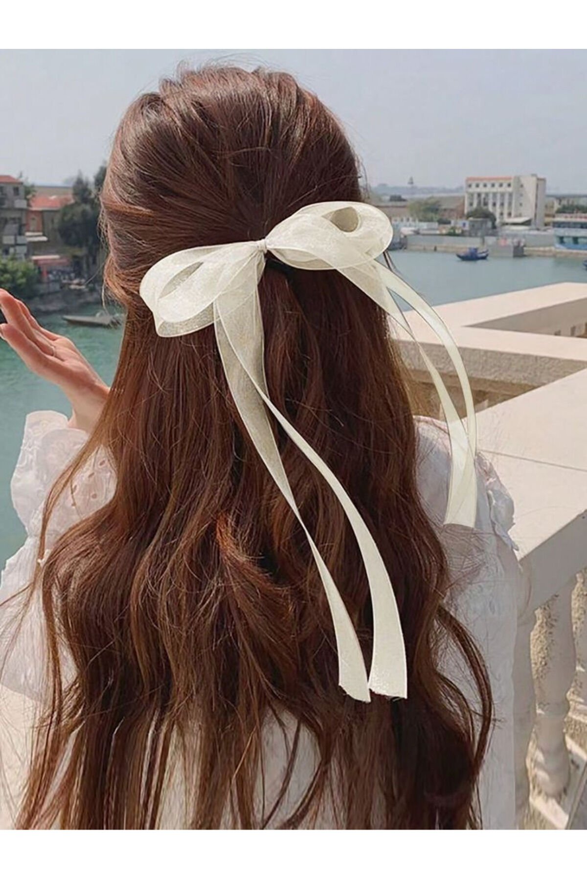 Beyaz Organze Lastikli Fiyonk Toka