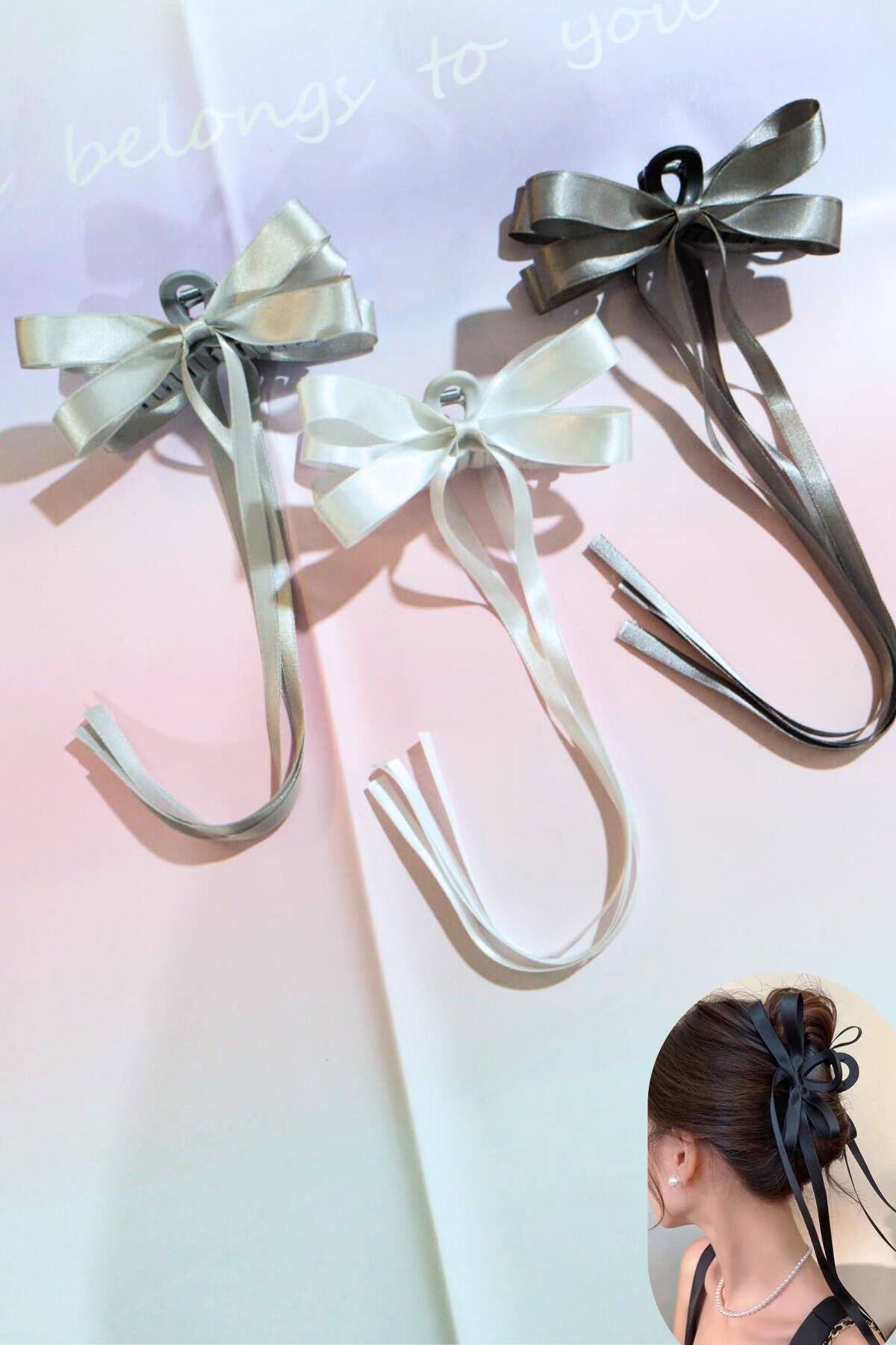 3 ADET Gri Tonlar Mandal Toka Kuyruklu