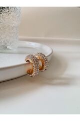 Kadın Gold Küpe Zirkon Taşlı Halka