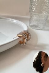 Kadın Gold Küpe Zirkon Taşlı Halka