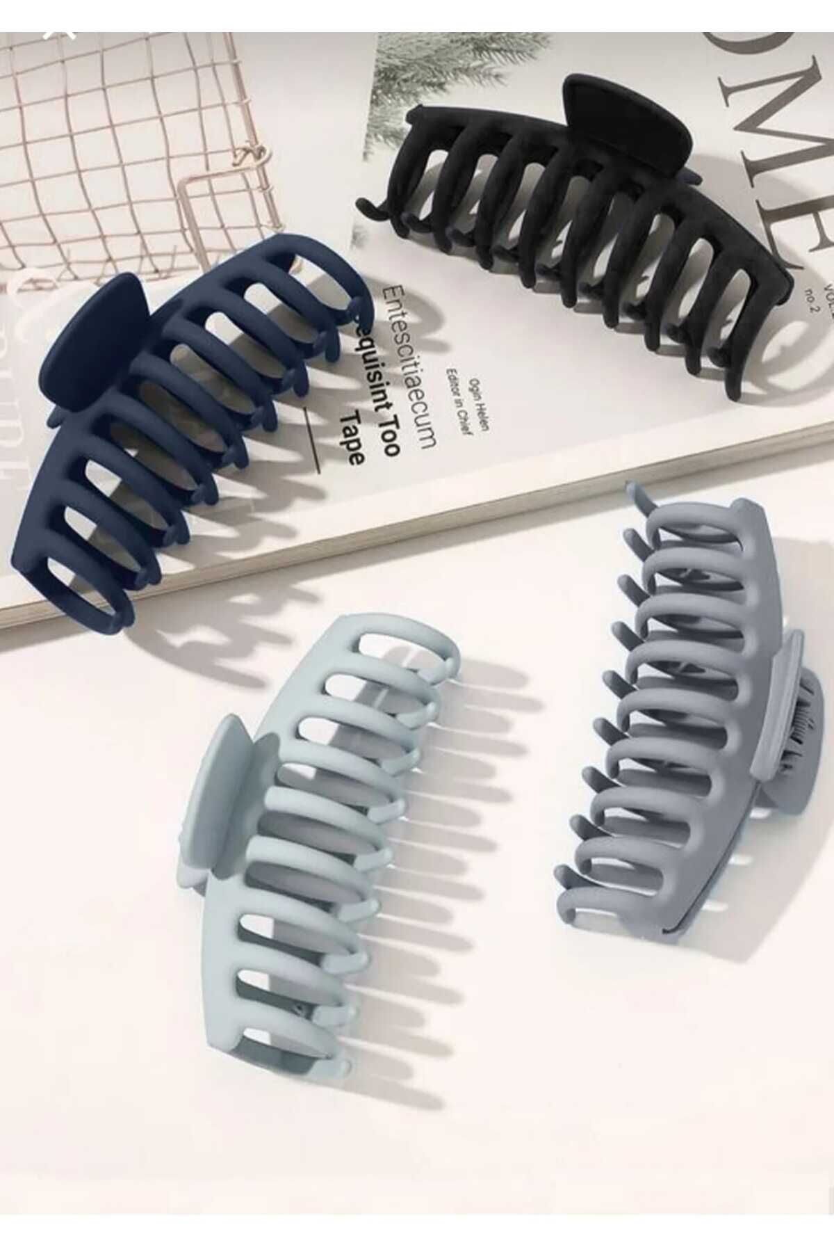 Kadın XL Tırmık Mandal toka Gri Siyah 4 Adet