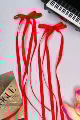 Kadın 2'li Kırmızı Pens Toka Çift Fiyonklu