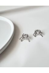 Kadın Küpe Heart Knot Gümüş Ton