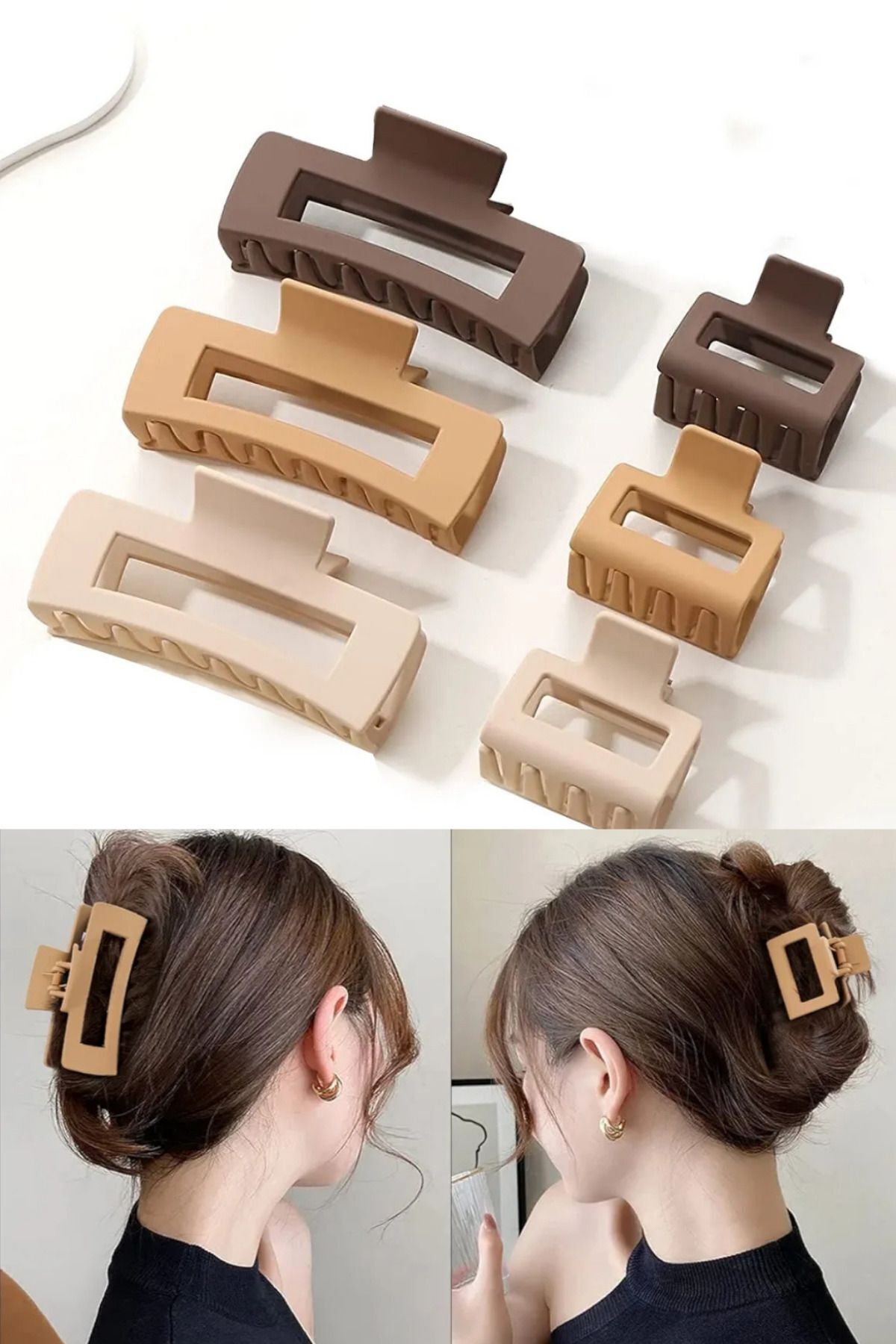 Kadın 6 Adet Xl Ve Orta Boy Mandal Toka Seti Kahve Tonlar