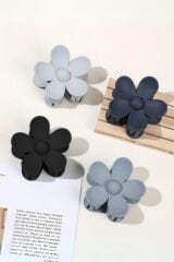 Kadın 4 lü Papatya Mandal Toka Seti Gri Tonlar