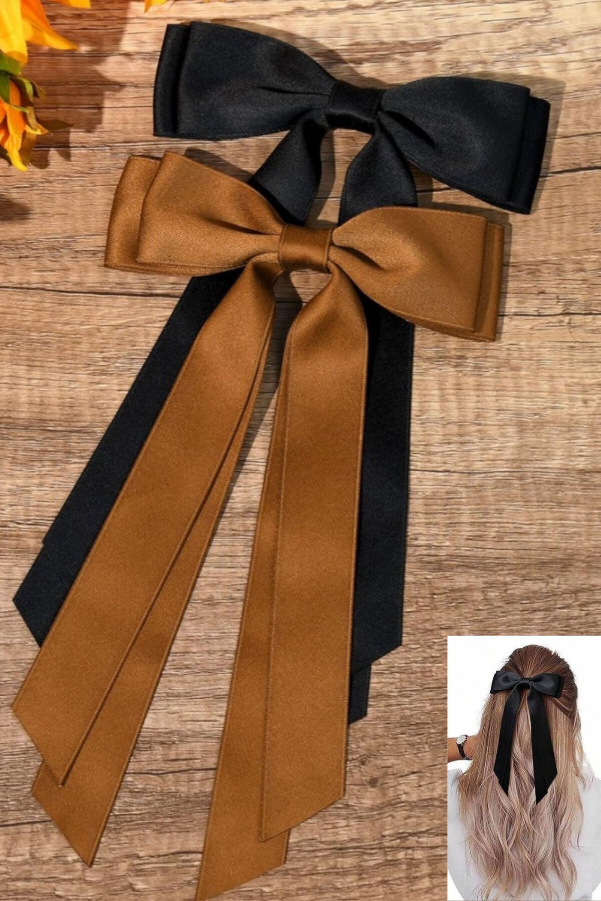 Siyah Fiyonk model Otomat Klips Toka 1 Adet Çift Fiyonklu Çift Kuyruklu