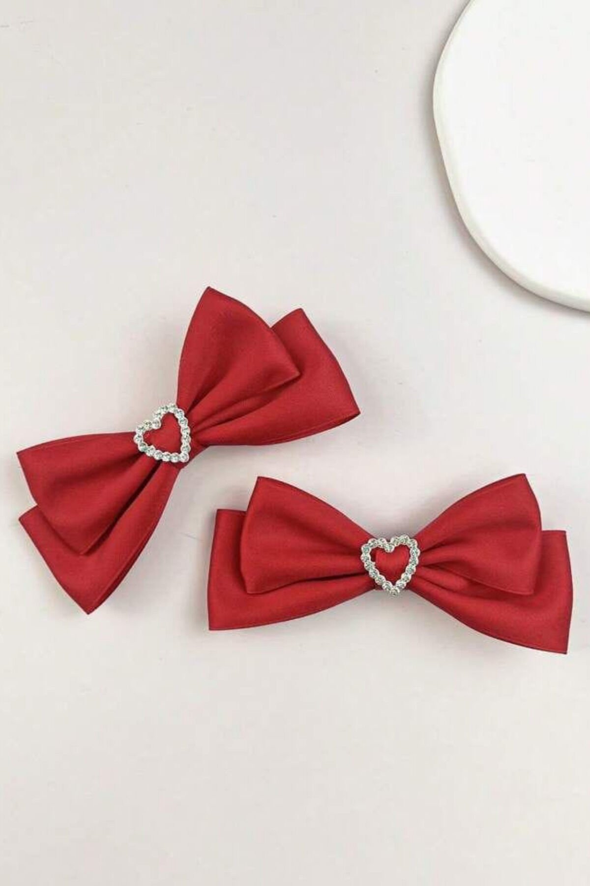 Zirkon Taş Dekorlu Saten Çift Fiyonklu Pens Toka Saten Toka