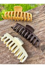 Kadın 3’lü Kahve Tonları Büyük Xl Mandal Toka Seti