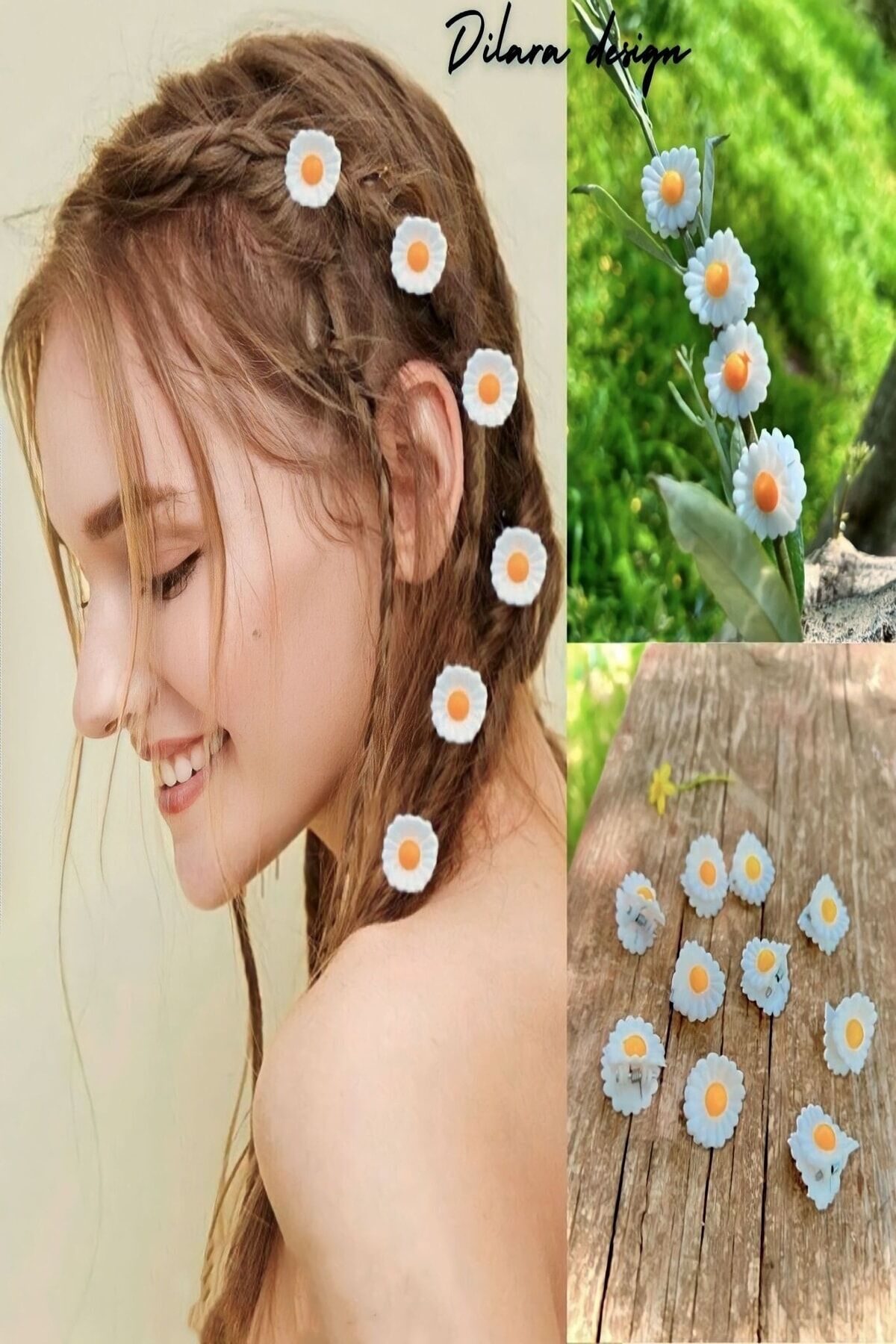 Kadın Papatya Saç Süsü Toka 12'li